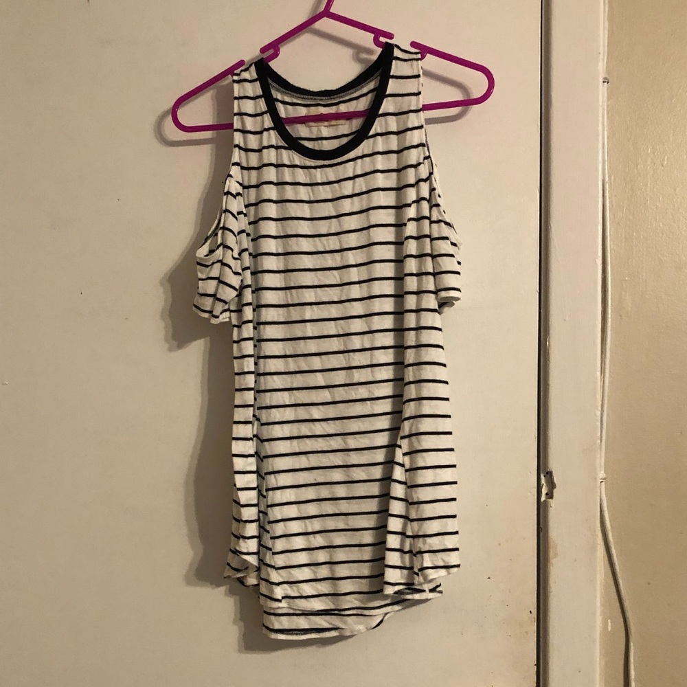 Hollister brand, size M, black and white stripe shirt with split sleeve.